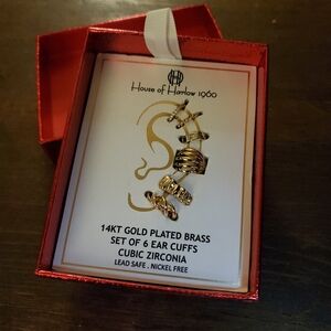 NWOT House Of Harlow 1960 14kt Gold Plated Brass Set 6 Ear Cuffs Cubic Zirconia